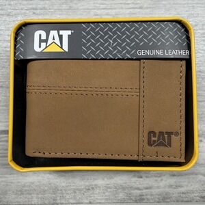 CAT CATERPILLAR GENUINE LEATHER BI-FOLD  RFID SHIELD MEN WALLET COLOR TAN NEW